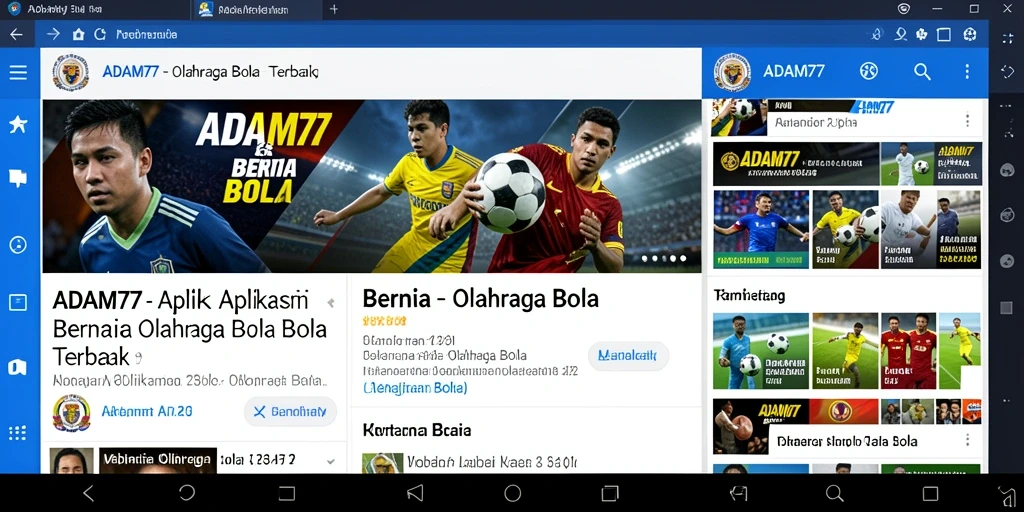 Antarmuka ADAM77 menampilkan berita dan analisis olahraga bola terbaru.