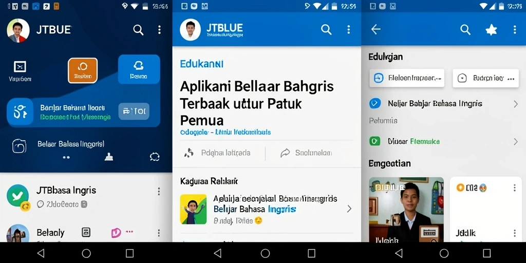 Antarmuka JTBLUE yang modern untuk belajar bahasa Inggris.