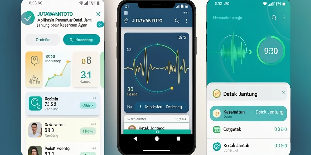 Antarmuka aplikasi JUTAWANTOTO yang menampilkan pemantauan detak jantung.