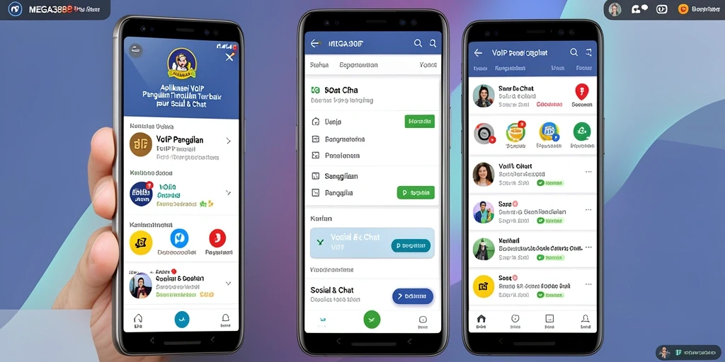 Tampilan antarmuka aplikasi MEGA388 untuk VoIP Panggilan yang modern.