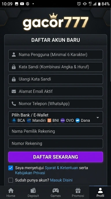 Buat Akun Baru Gacor777 untuk Android